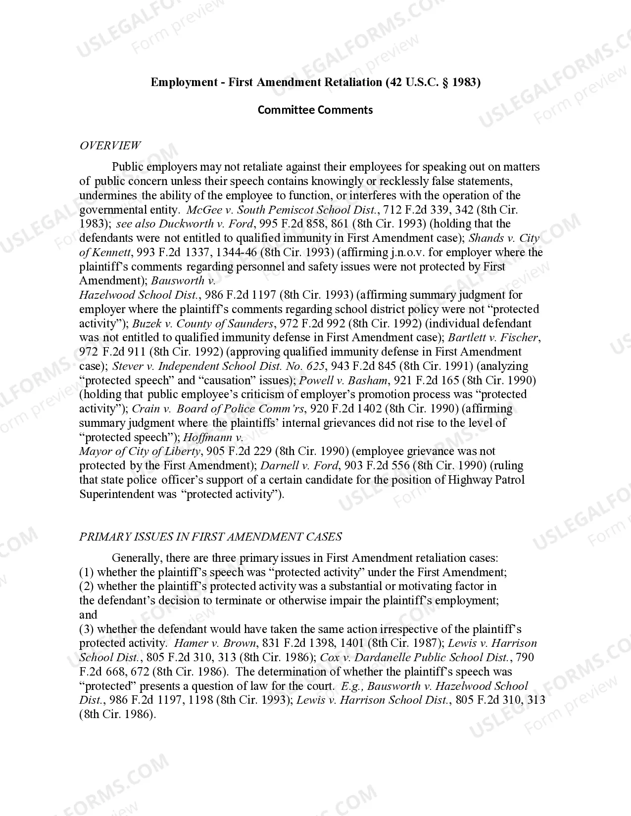 Preview 13.40 ELEMENTS OF CLAIM: FIRST AMENDMENT RETALIATION (42 U.S.C. Civ. 1983)