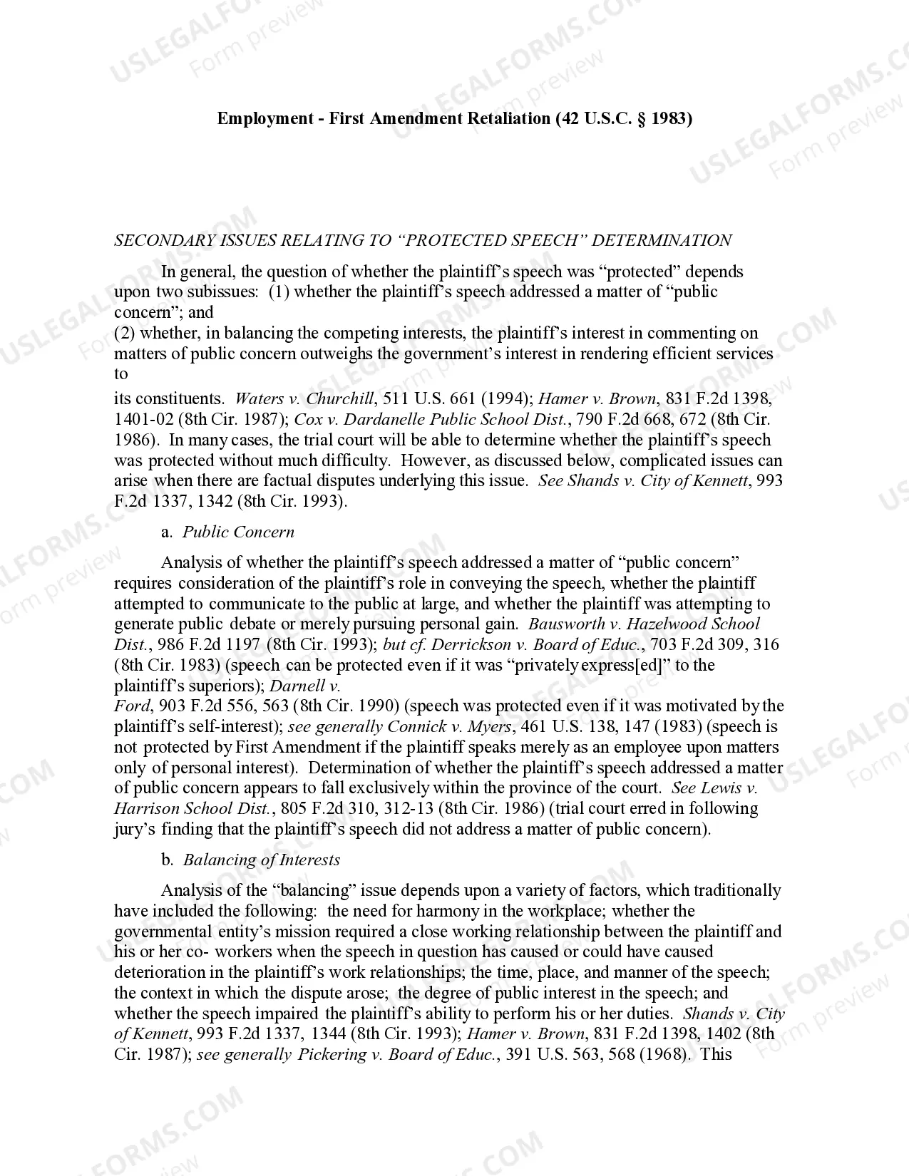 Preview 13.40 ELEMENTS OF CLAIM: FIRST AMENDMENT RETALIATION (42 U.S.C. Civ. 1983)