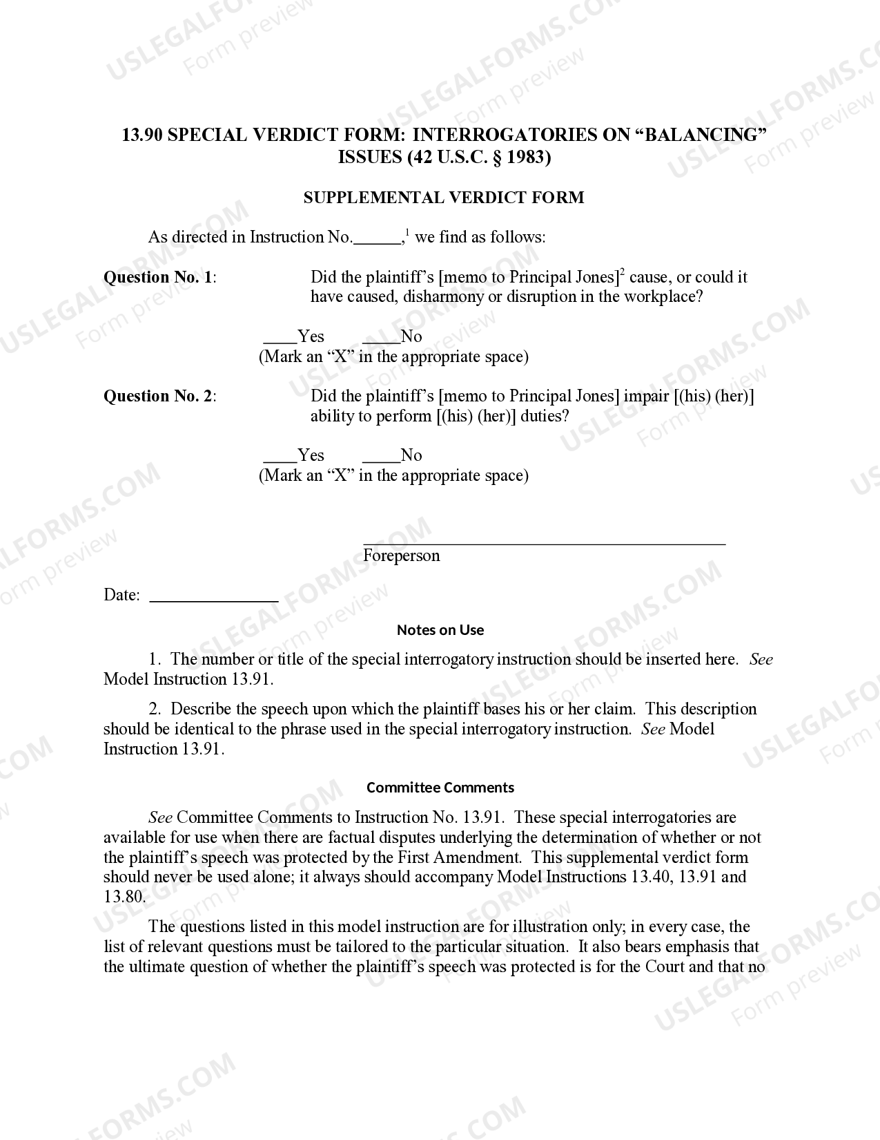 13.90 SPECIAL VERDICT FORM INTERROGATORIES ON "BALANCING" ISSUES (42 U