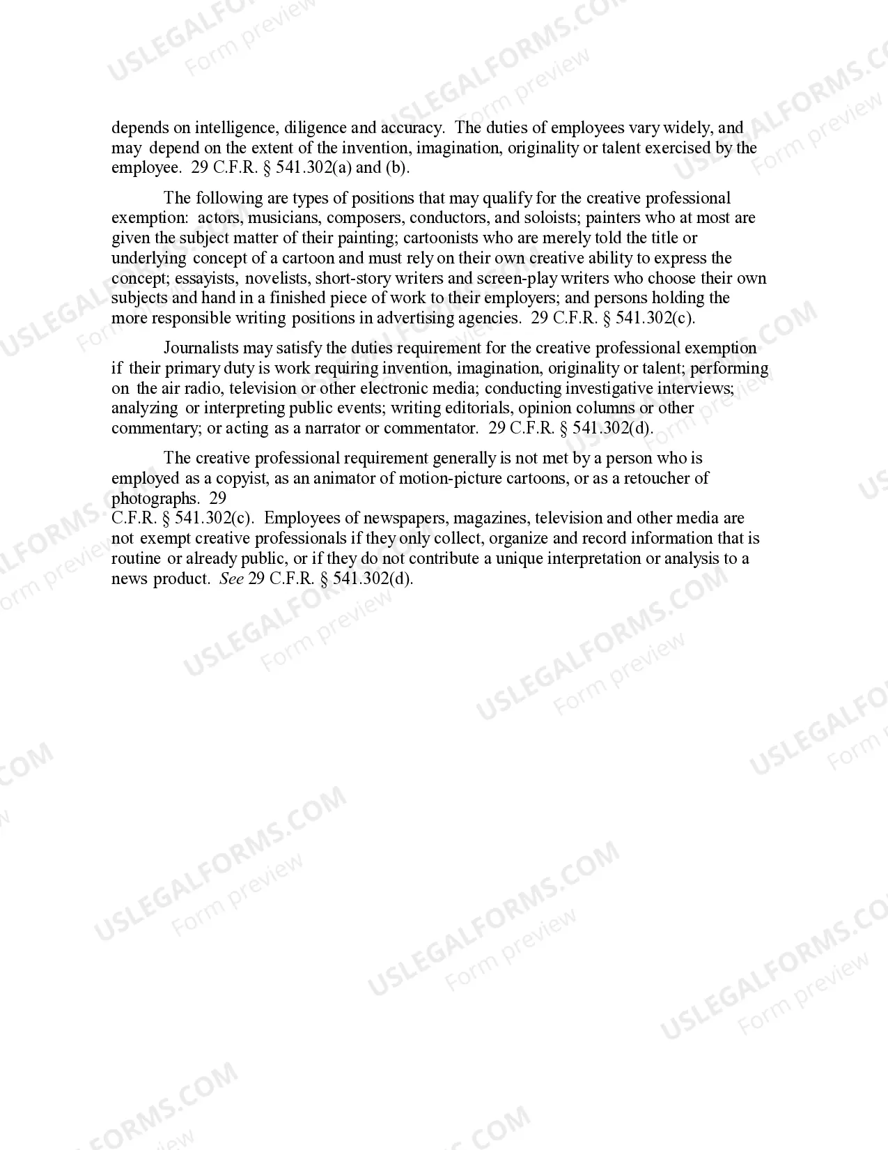 Preview 16.63 ELEMENTS OF DEFENSE: CREATIVE PROFESSIONAL EXEMPTION