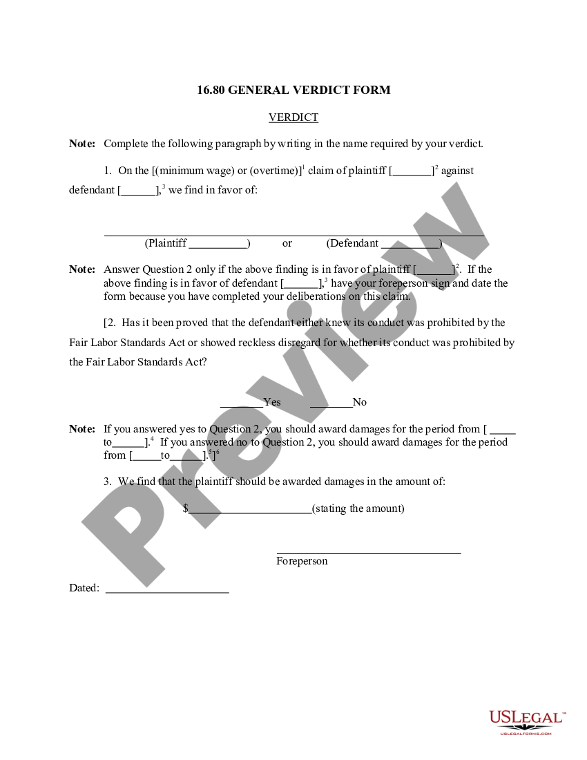 16.80 GENERAL VERDICT FORM | US Legal Forms