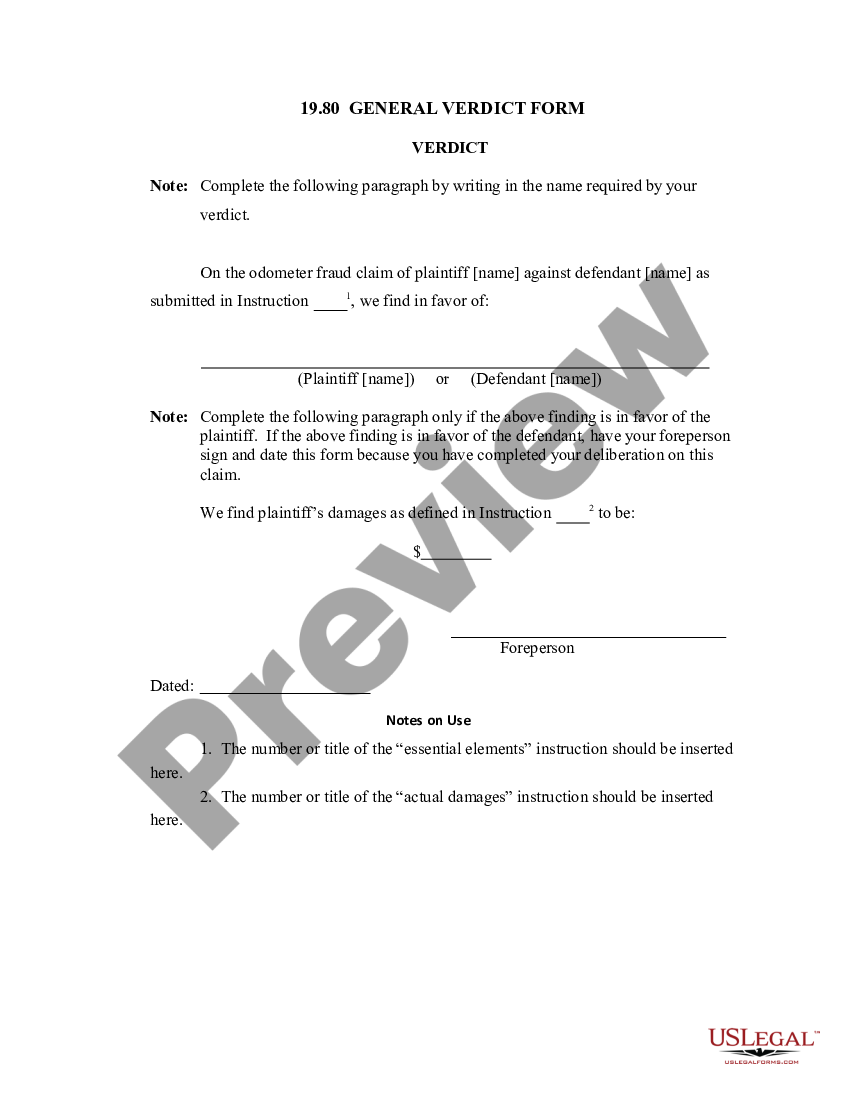 19.80 GENERAL VERDICT FORM | US Legal Forms