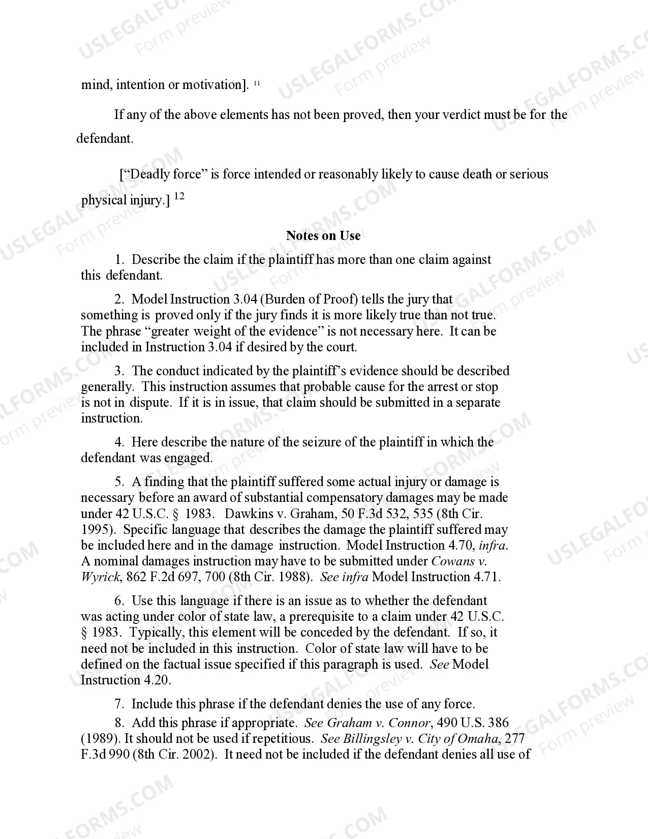 Preview 4.40 ELEMENTS OF CLAIM: EXCESSIVE USE OF FORCE - ARREST OR OTHER SEIZURE OF PERSON