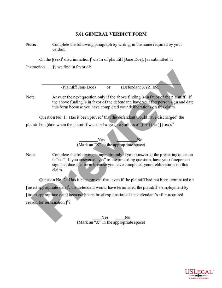 5.81 GENERAL VERDICT FORM | US Legal Forms