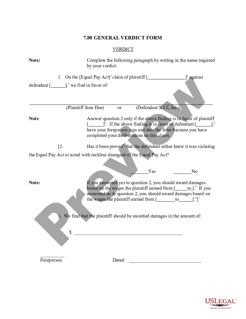 7.80 GENERAL VERDICT FORM | US Legal Forms