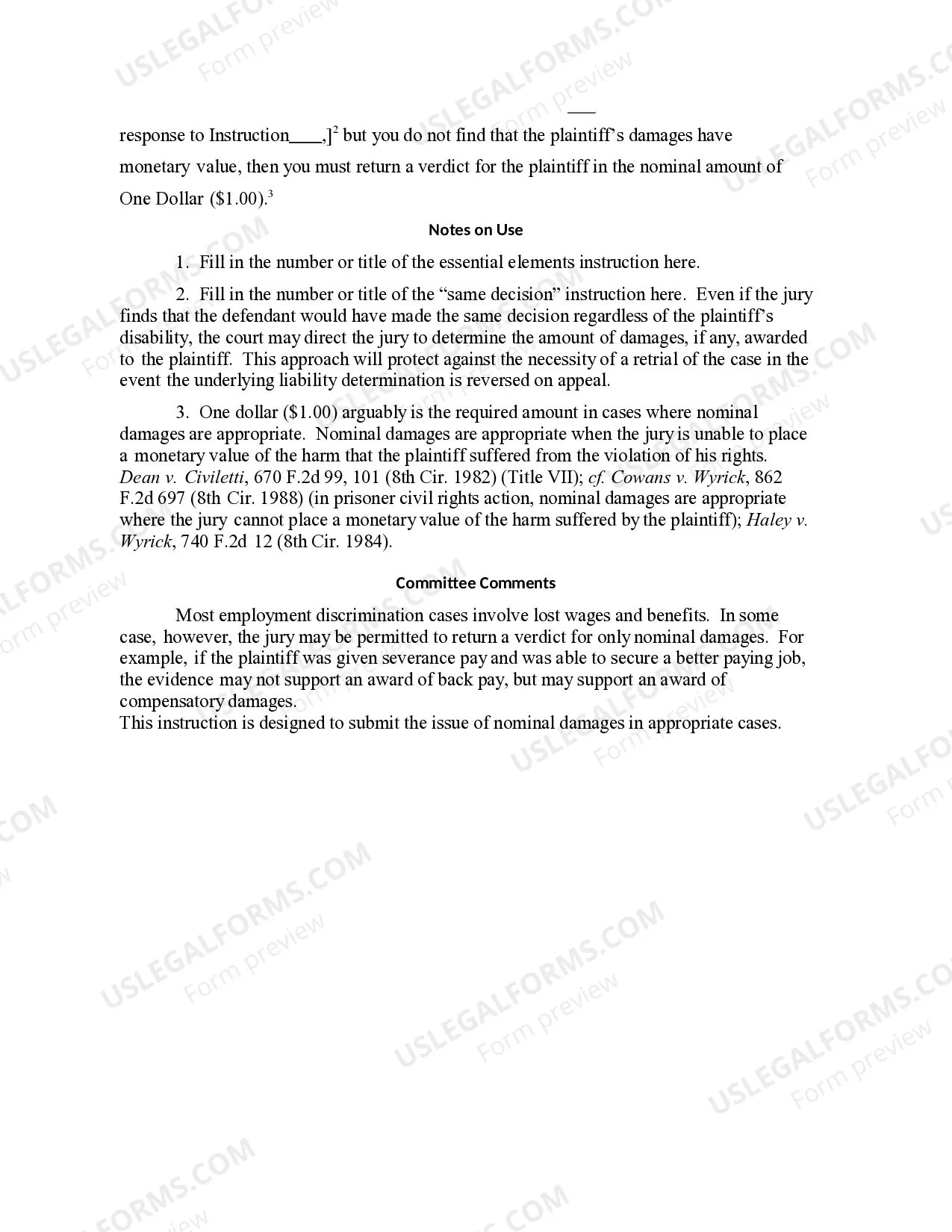 Preview 9.71 DAMAGES: NOMINAL