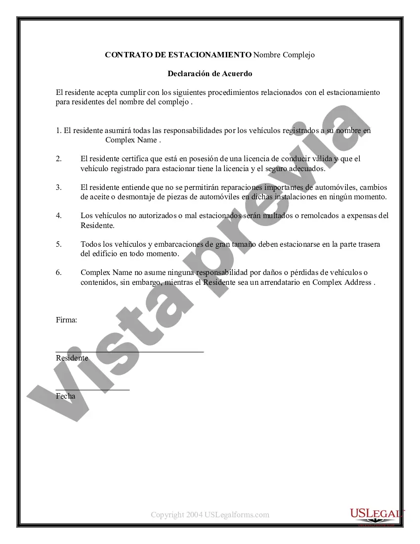 Preview Acuerdo de estacionamiento del complejo de apartamentos