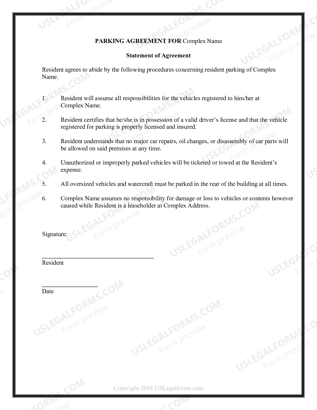 Rhode Island Apartment Complex Parking Agreement US Legal Forms