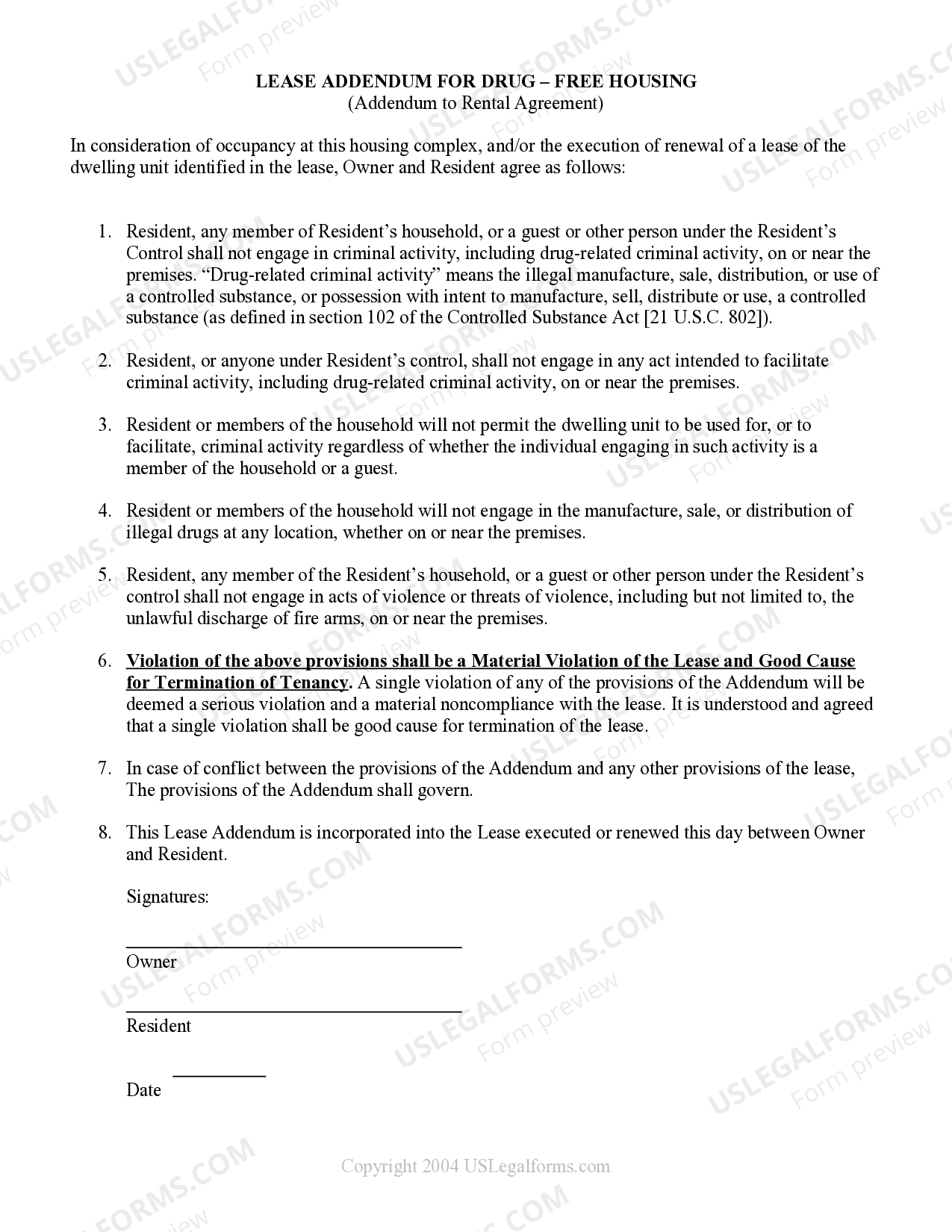 Maryland Addendum To Apartment Lease regarding Drug Free Housing