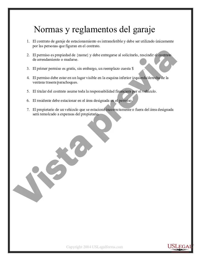 Preview Normas y reglamentos del garaje de estacionamiento del complejo de apartamentos