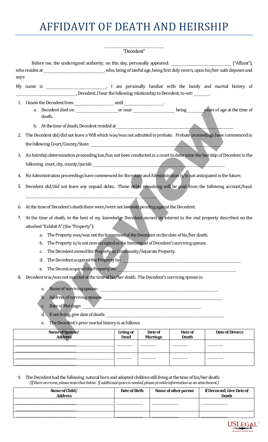 Affidavit Of Death And Heirship Us Legal Forms 4097
