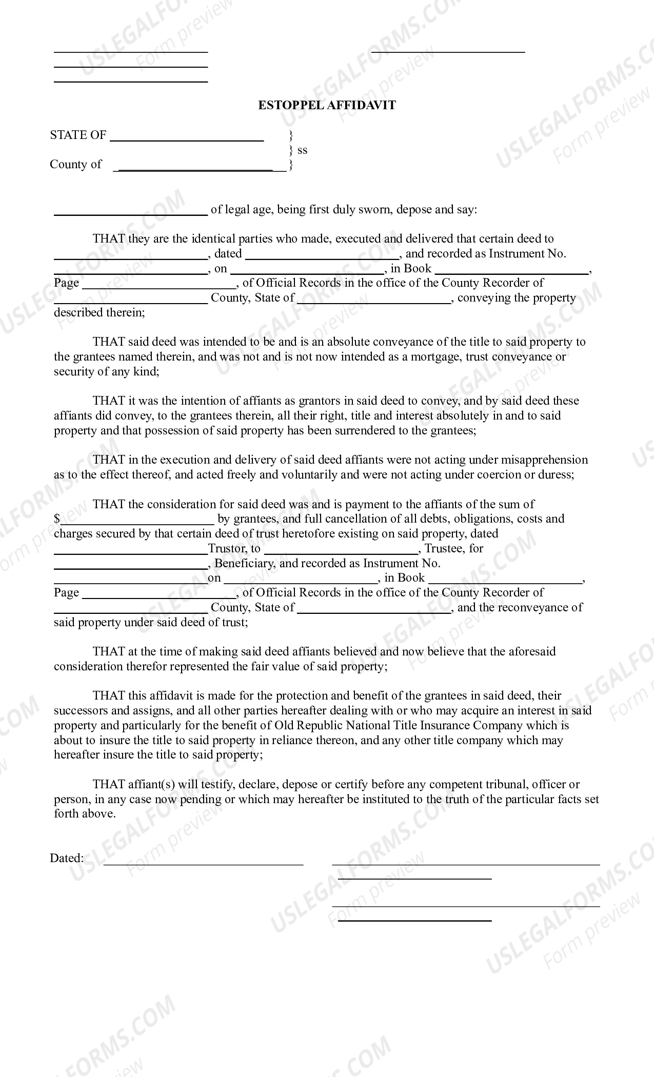 Estoppel Affidavit Estoppel Affidavit US Legal Forms