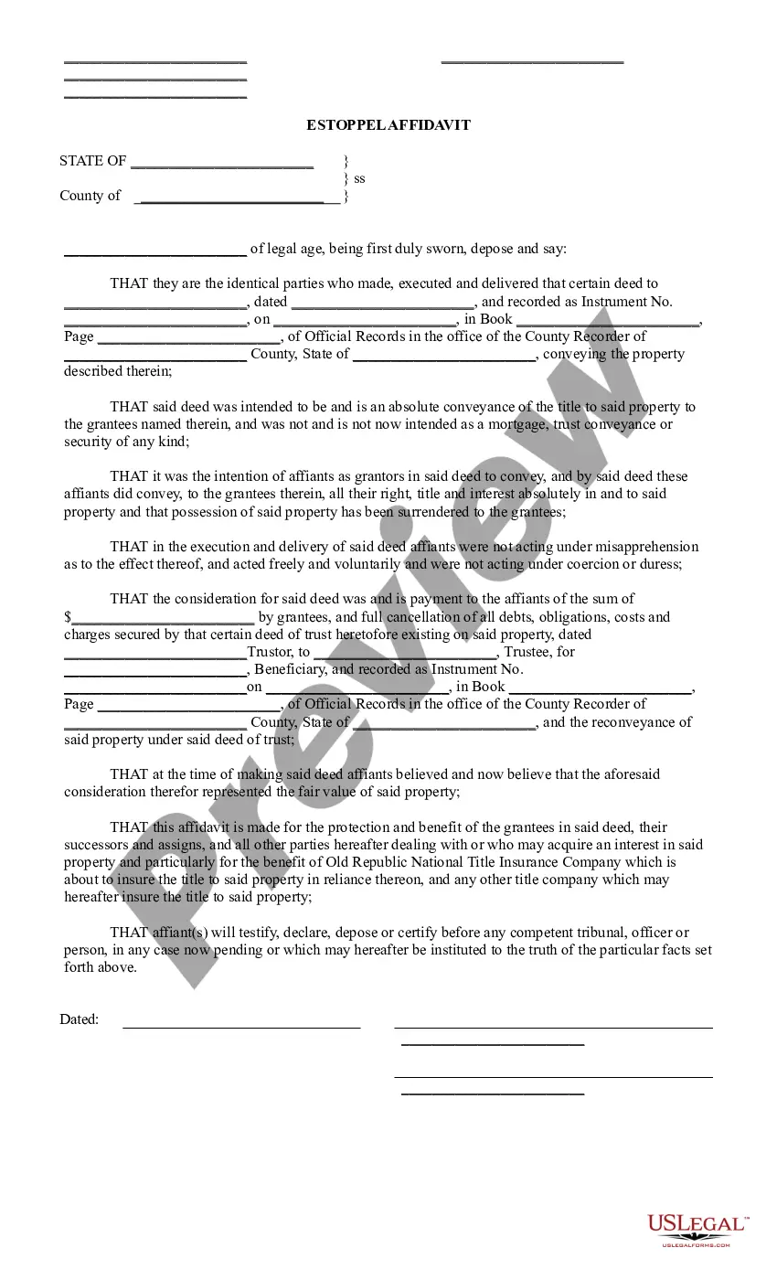 Preview Estoppel Affidavit