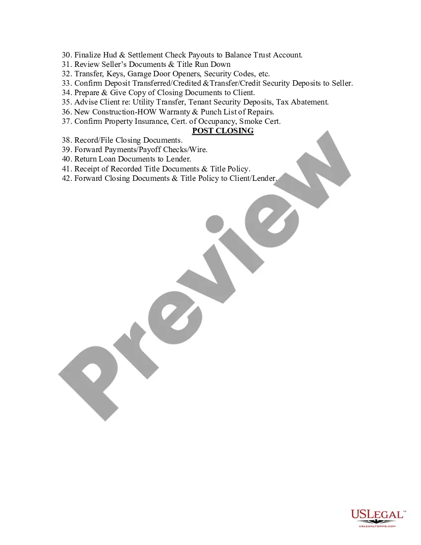 Preview Check List: Purchase of property
