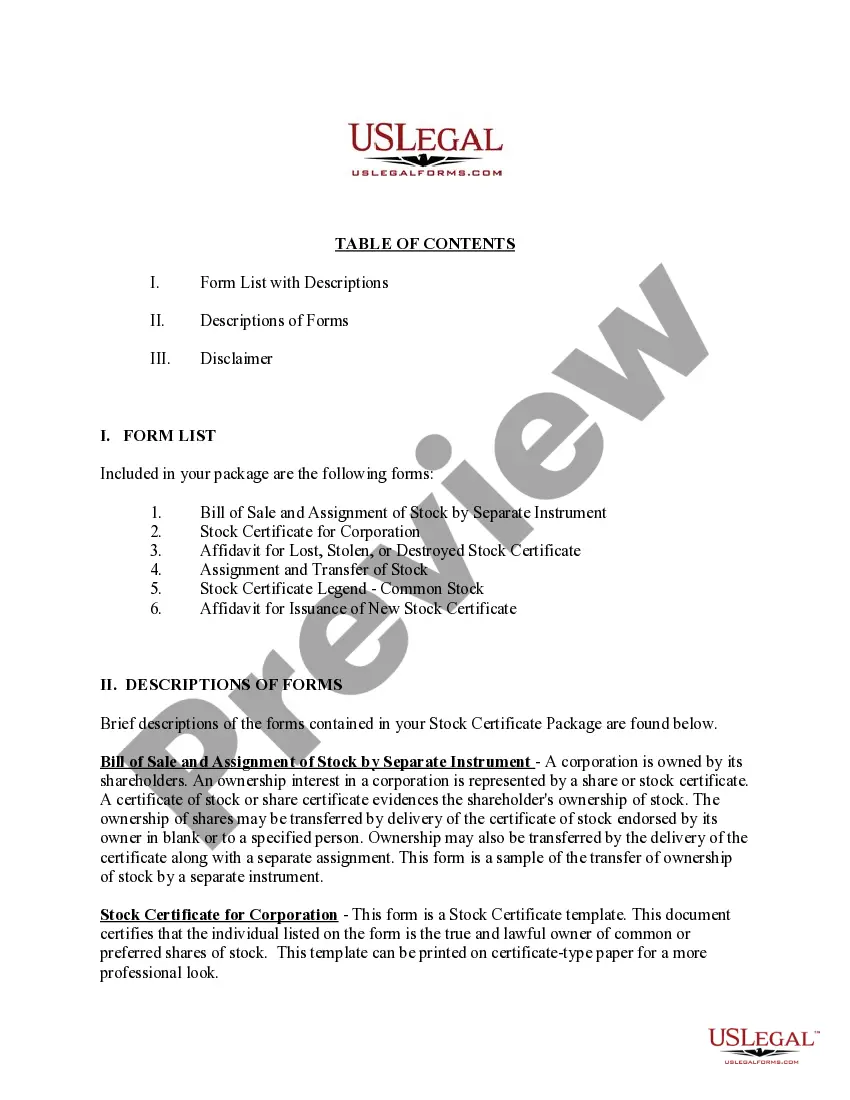 Preview Stock Certificate Package
