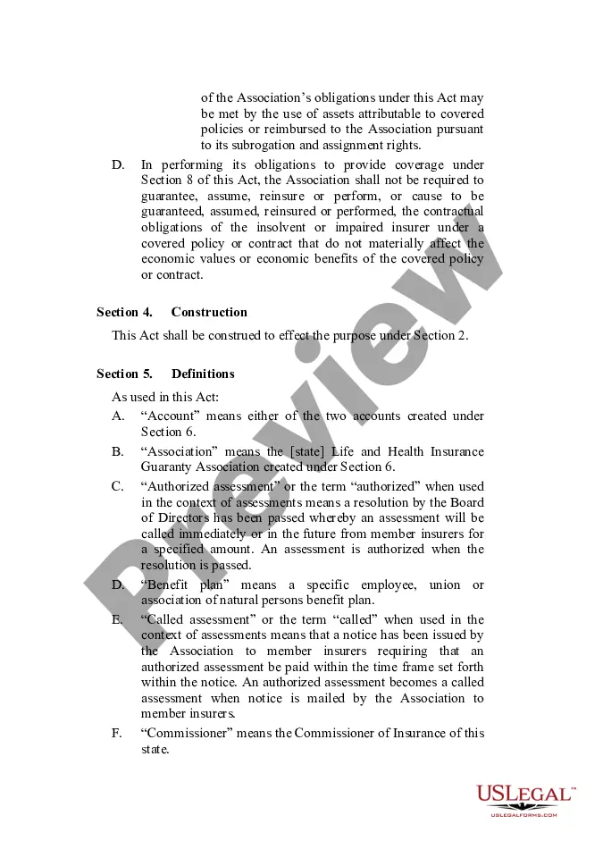 Preview Life and Health Insurance Guaranty Association Model Act