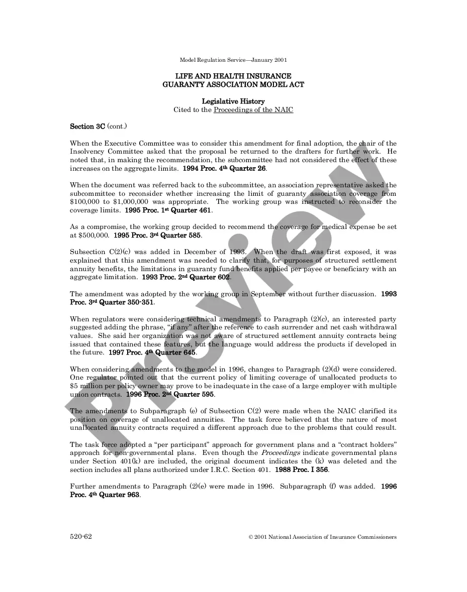 Preview Life and Health Insurance Guaranty Association Model Act Legislative History