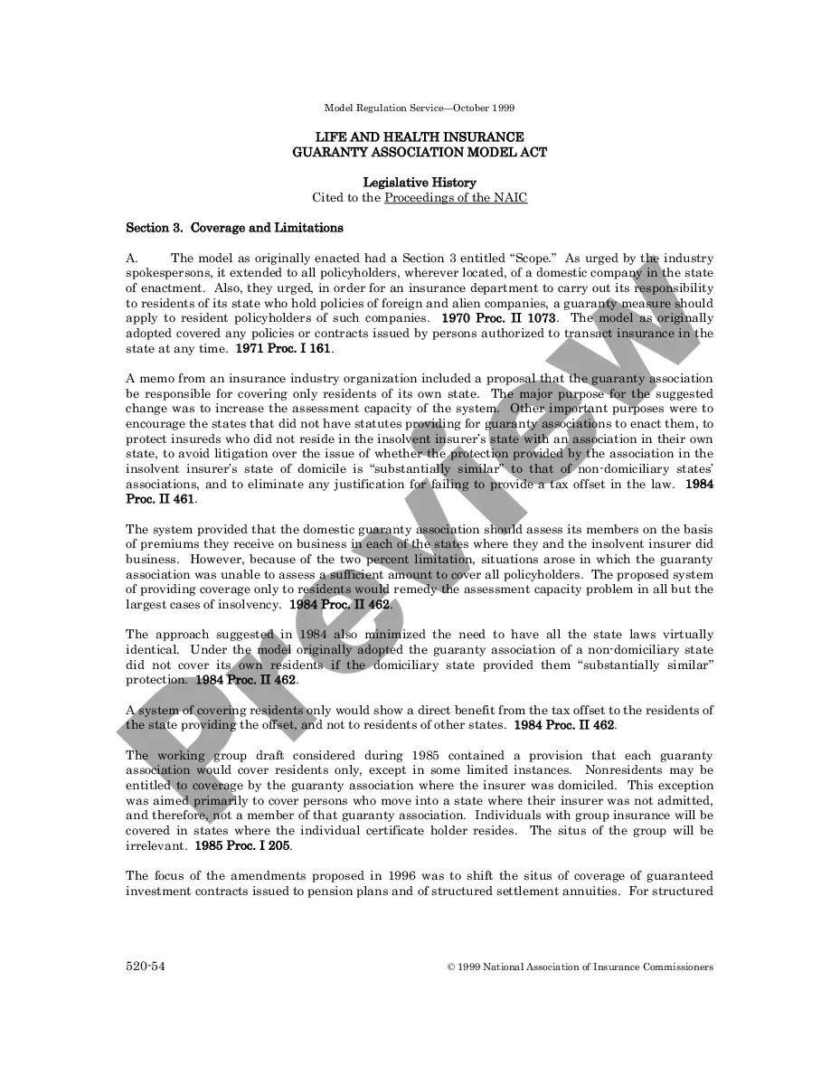 Preview Life and Health Insurance Guaranty Association Model Act Legislative History