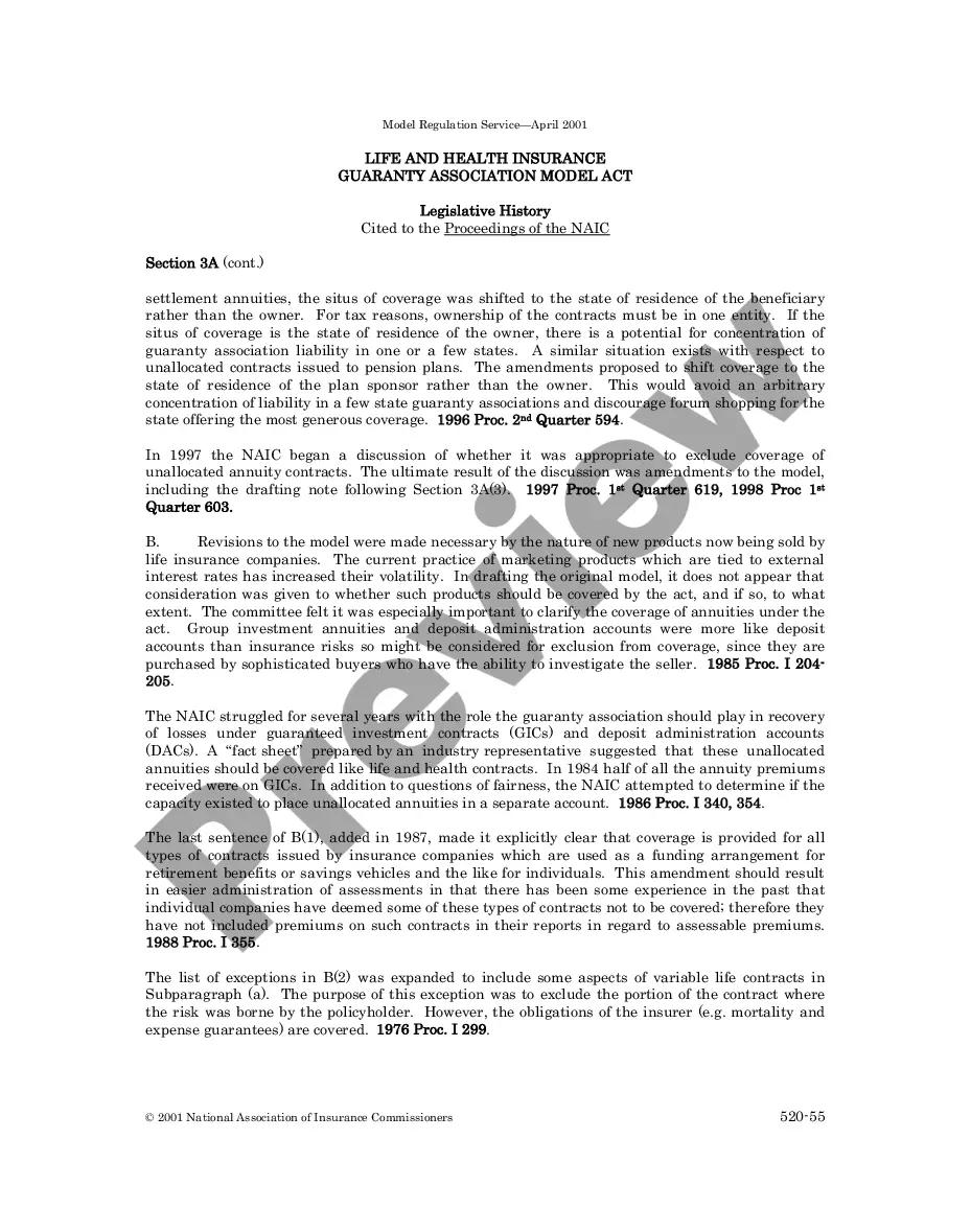 Preview Life and Health Insurance Guaranty Association Model Act Legislative History