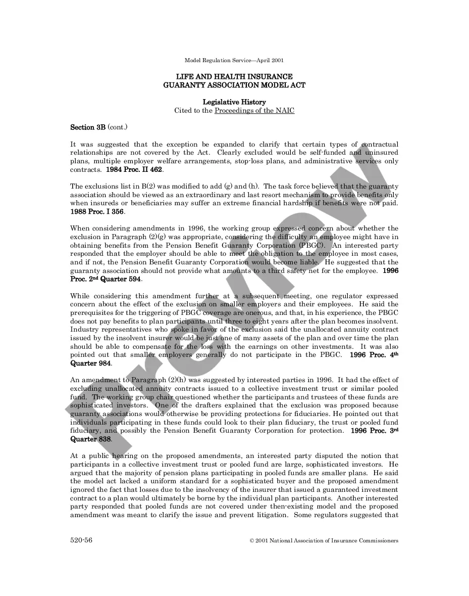 Preview Life and Health Insurance Guaranty Association Model Act Legislative History