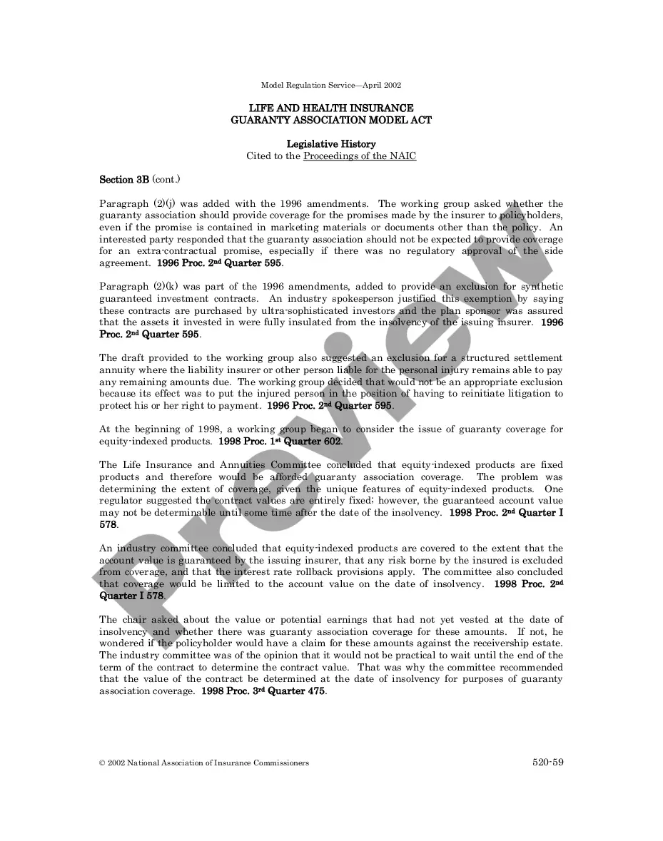 Preview Life and Health Insurance Guaranty Association Model Act Legislative History