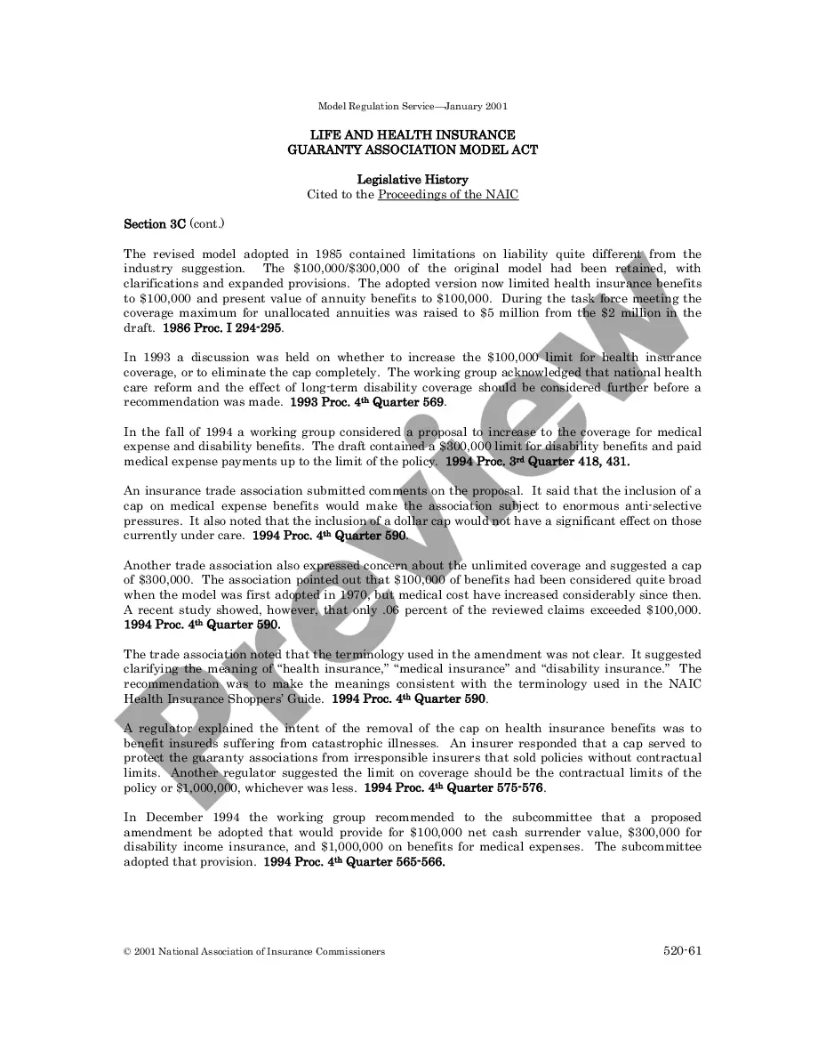 Preview Life and Health Insurance Guaranty Association Model Act Legislative History