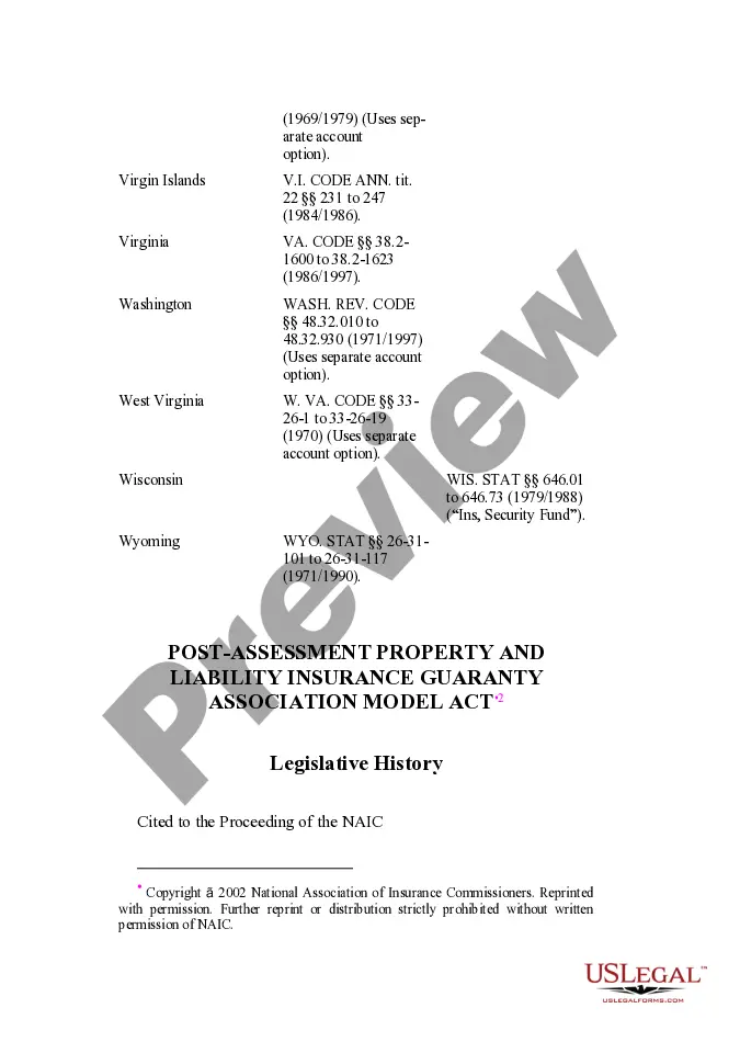 Get Post Assessment Property and Liability Insurance Guaranty Association Model Act Legislative History Preview Post Assessment Property and Liability Insurance Guaranty Association Model Act Legislative History