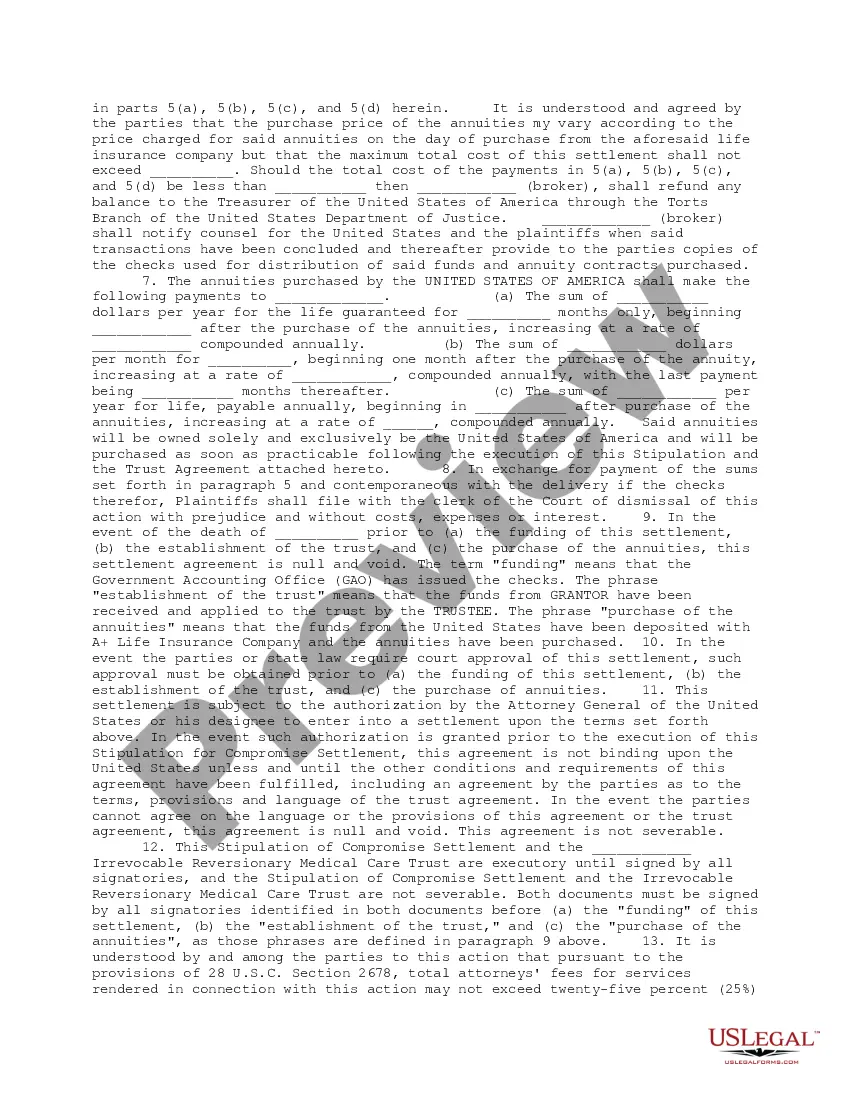 Get Stipulation for Compromise Settlement Pursuant to 28 U.S.C. Section 2677 Preview Stipulation for Compromise Settlement Pursuant to 28 U.S.C. Section 2677