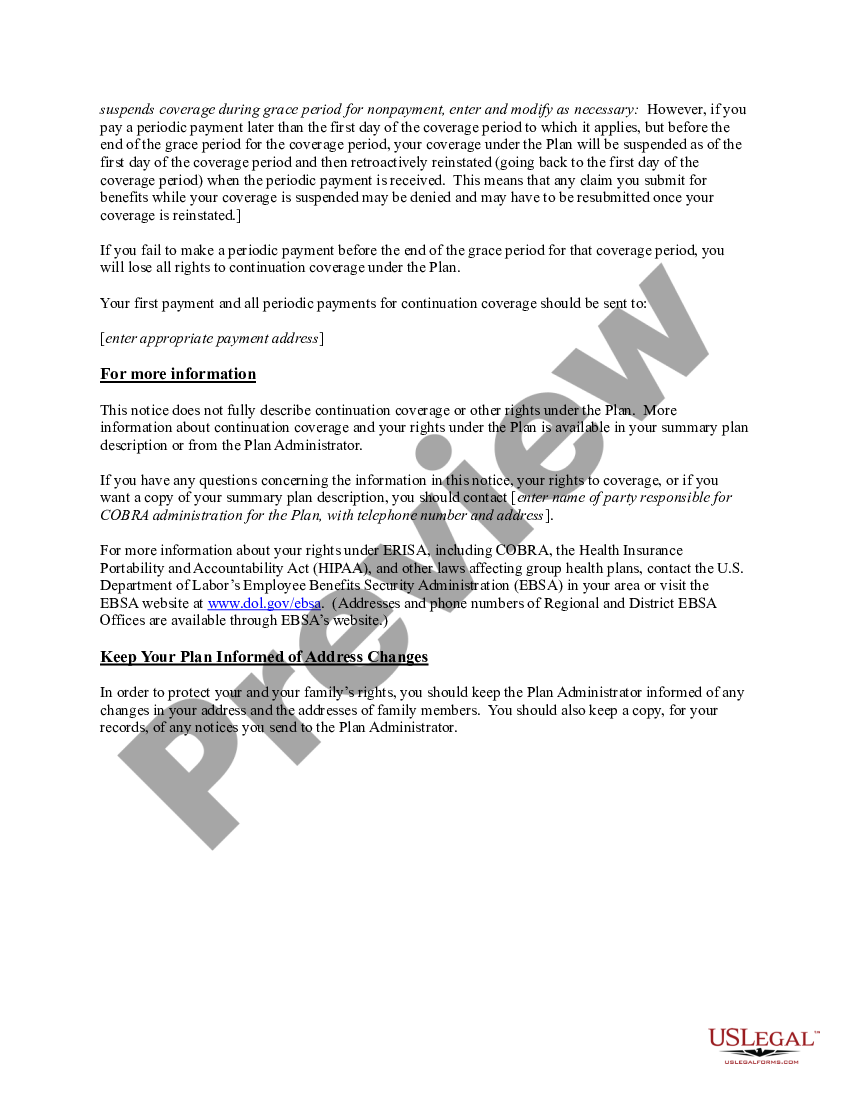 Model COBRA Continuation Coverage Election Notice Cobra Notice US