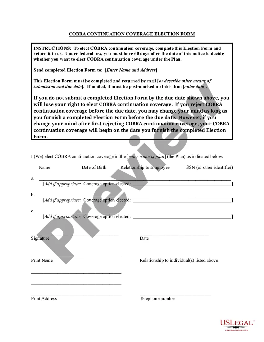 Get Model COBRA Continuation Coverage Election Notice Preview Model COBRA Continuation Coverage Election Notice