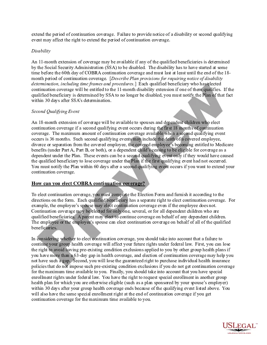 Get Model COBRA Continuation Coverage Election Notice Preview Model COBRA Continuation Coverage Election Notice
