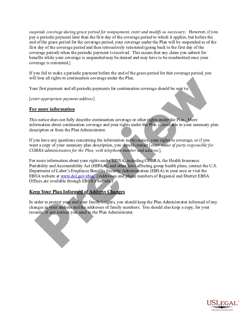 Get Model COBRA Continuation Coverage Election Notice Preview Model COBRA Continuation Coverage Election Notice