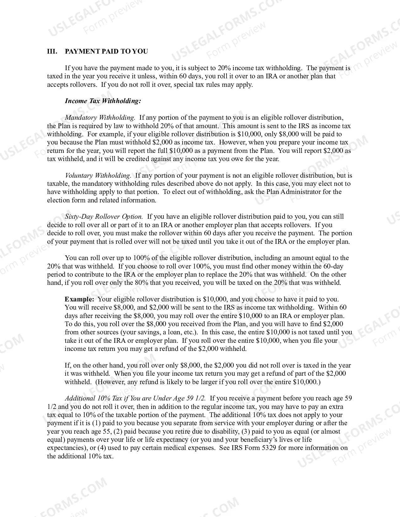 Preview Comprehensive Special Tax Notice Regarding Plan Payments