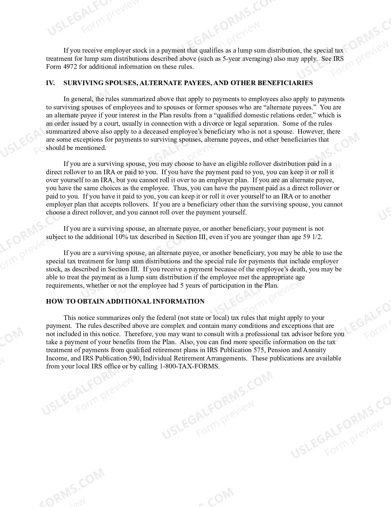 Preview Comprehensive Special Tax Notice Regarding Plan Payments