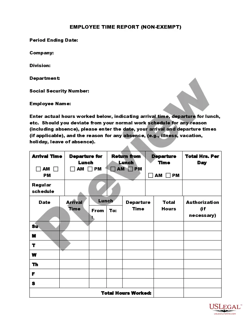 Preview Employee Time Report (Nonexempt)