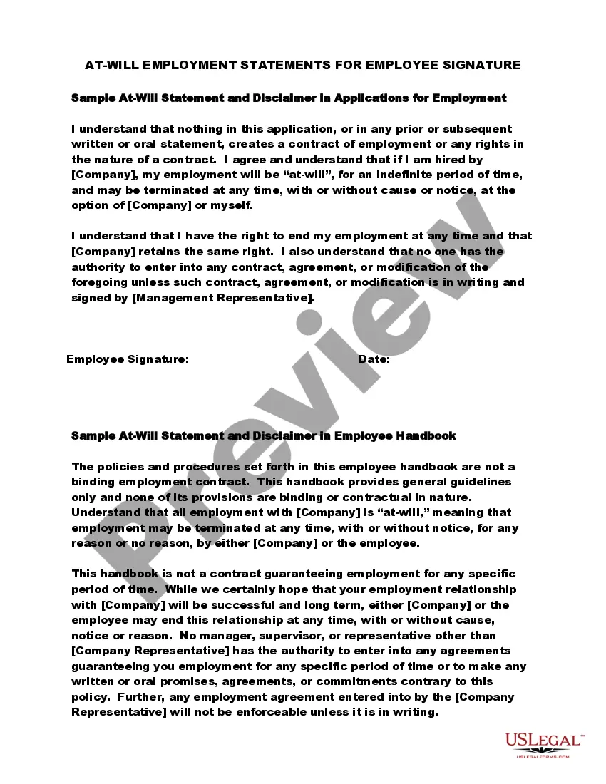 Preview At-Will Employment Statements for Employee Signature