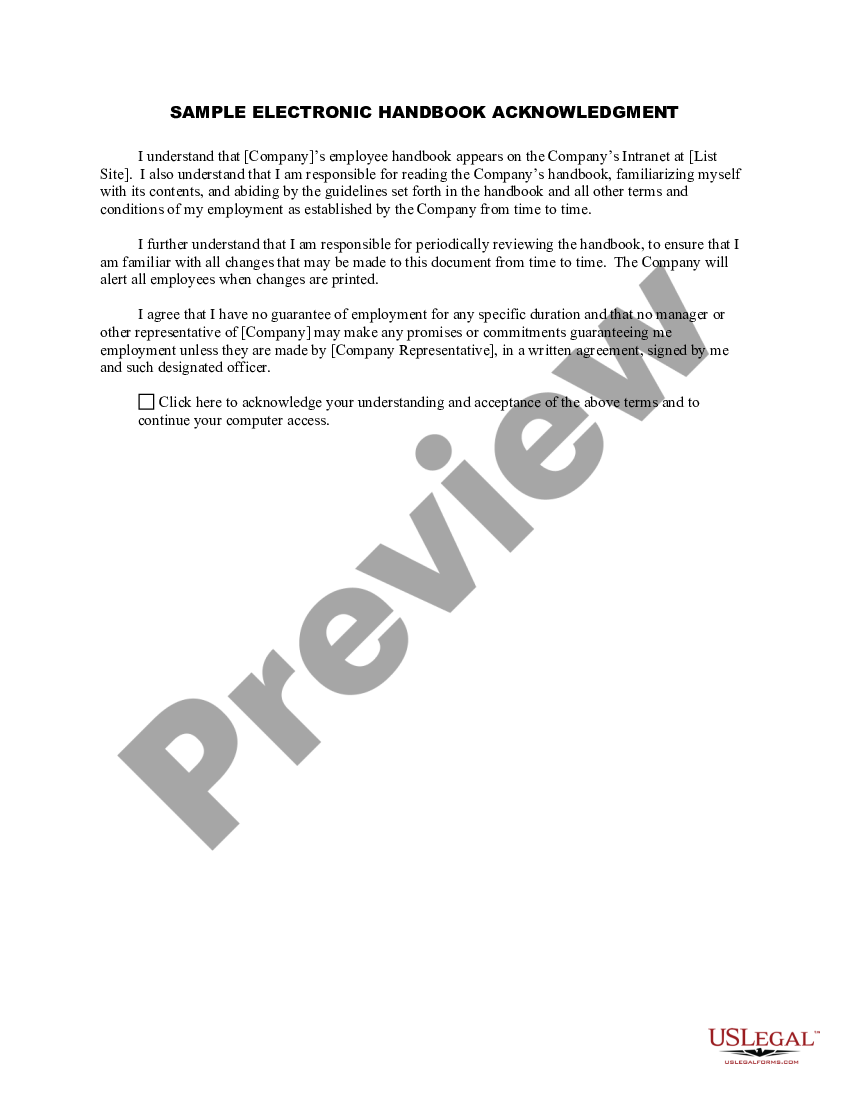 form Sample Electronic Handbook Acknowledgment preview