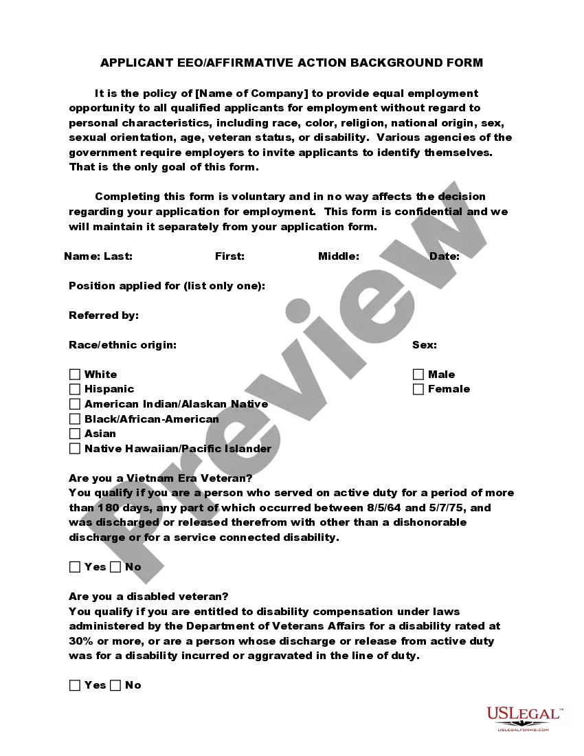 Preview Applicant EEO / AA Background Form