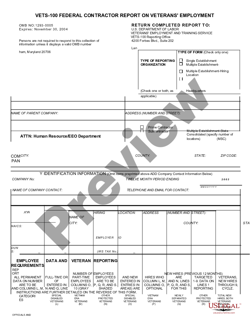 VETS-100 Report | US Legal Forms