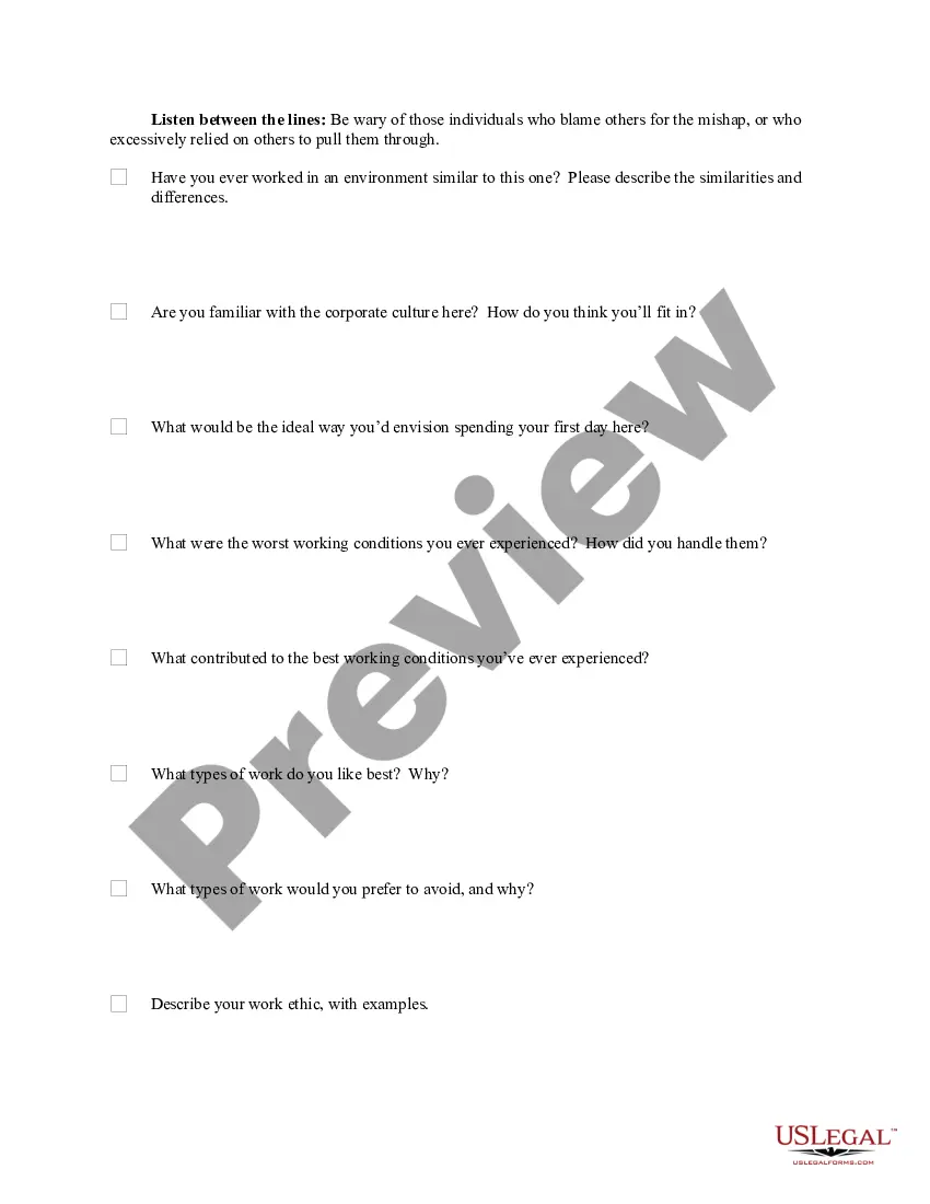 Get Checklist of Standard Hiring Interview Questions with Listening Tips and Suggested Follow-up Questions Preview Checklist of Standard Hiring Interview Questions with Listening Tips and Suggested Follow-up Questions