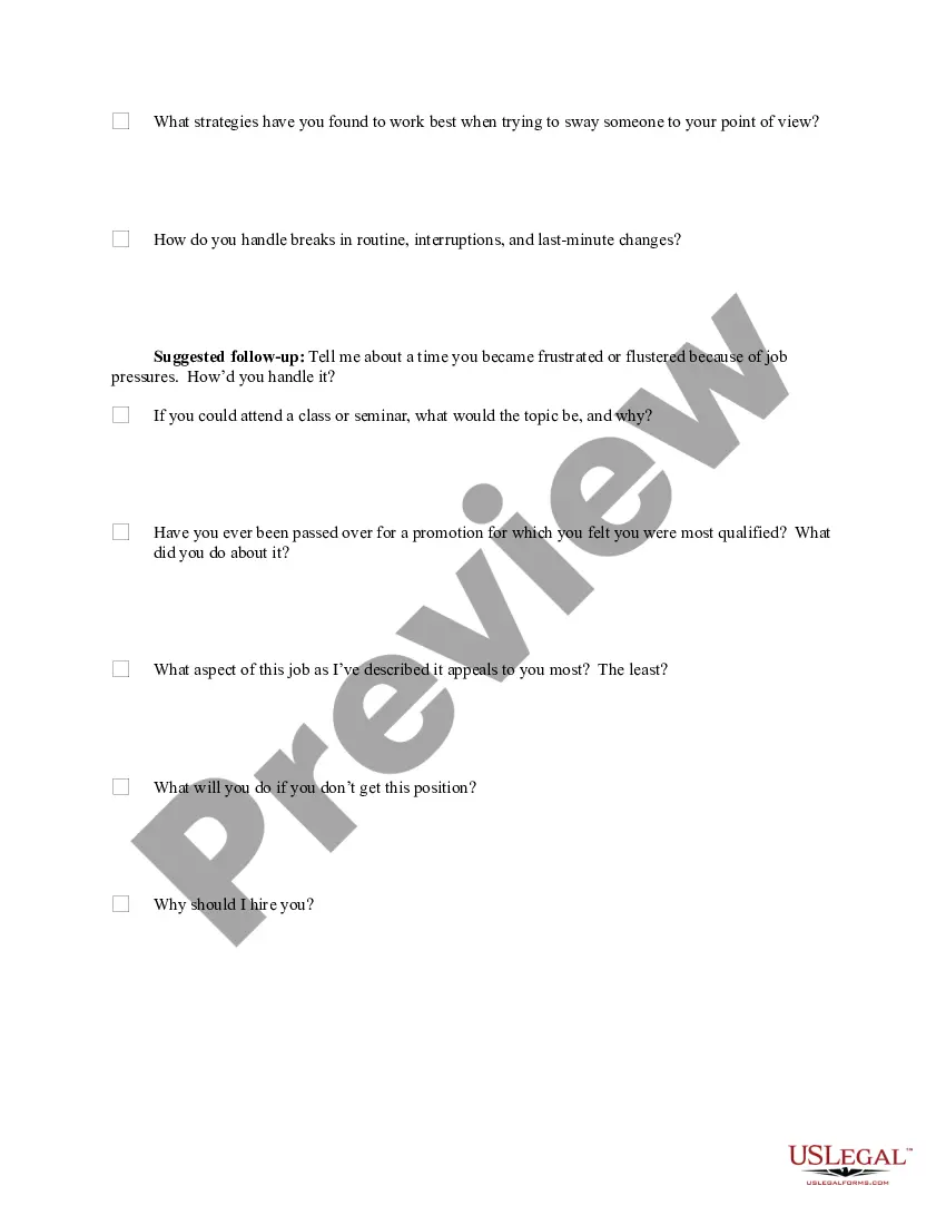 Get Checklist of Standard Hiring Interview Questions with Listening Tips and Suggested Follow-up Questions Preview Checklist of Standard Hiring Interview Questions with Listening Tips and Suggested Follow-up Questions