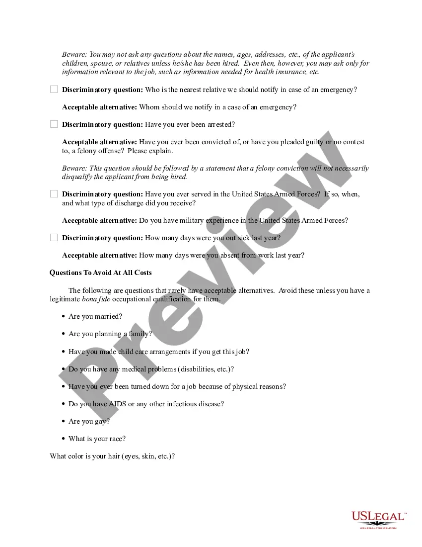 Get Checklist of Illegal Interview Questions Preview Checklist of Illegal Interview Questions