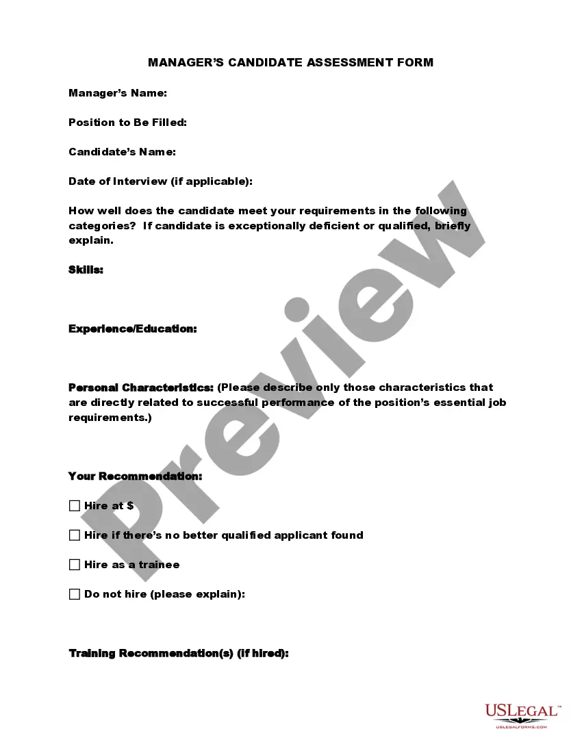 Preview Manager's Candidate Assessment Form