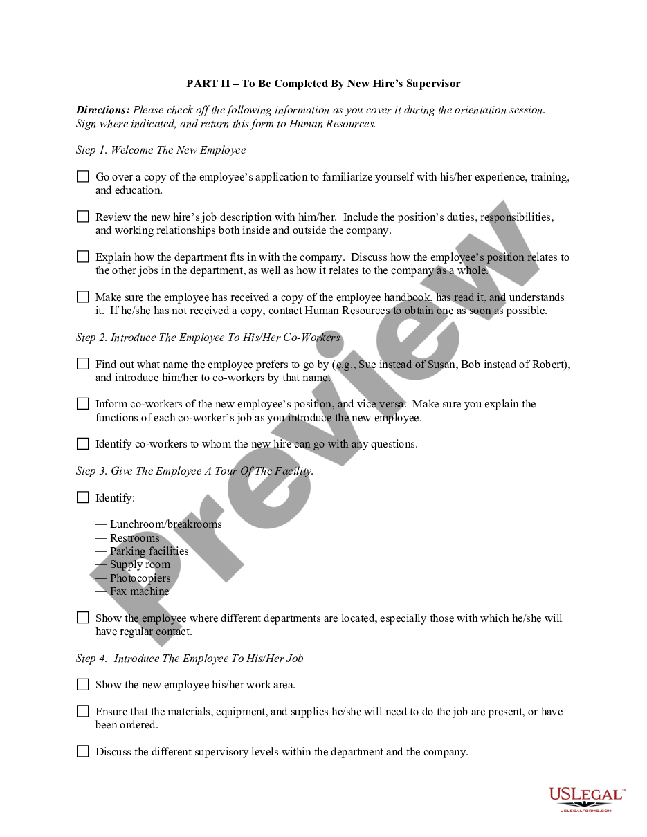 Orange California New Hire Orientation Checklist US Legal Forms