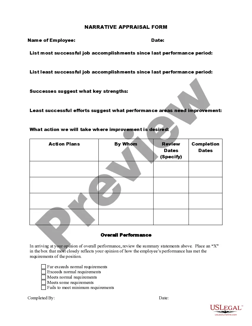 Preview Narrative Appraisal Form