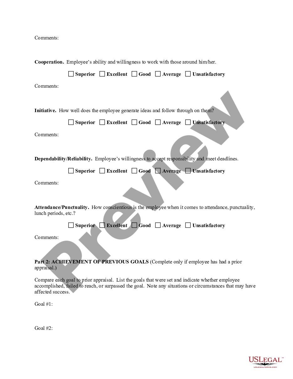page 1 Employee Evaluation Form for Cook preview