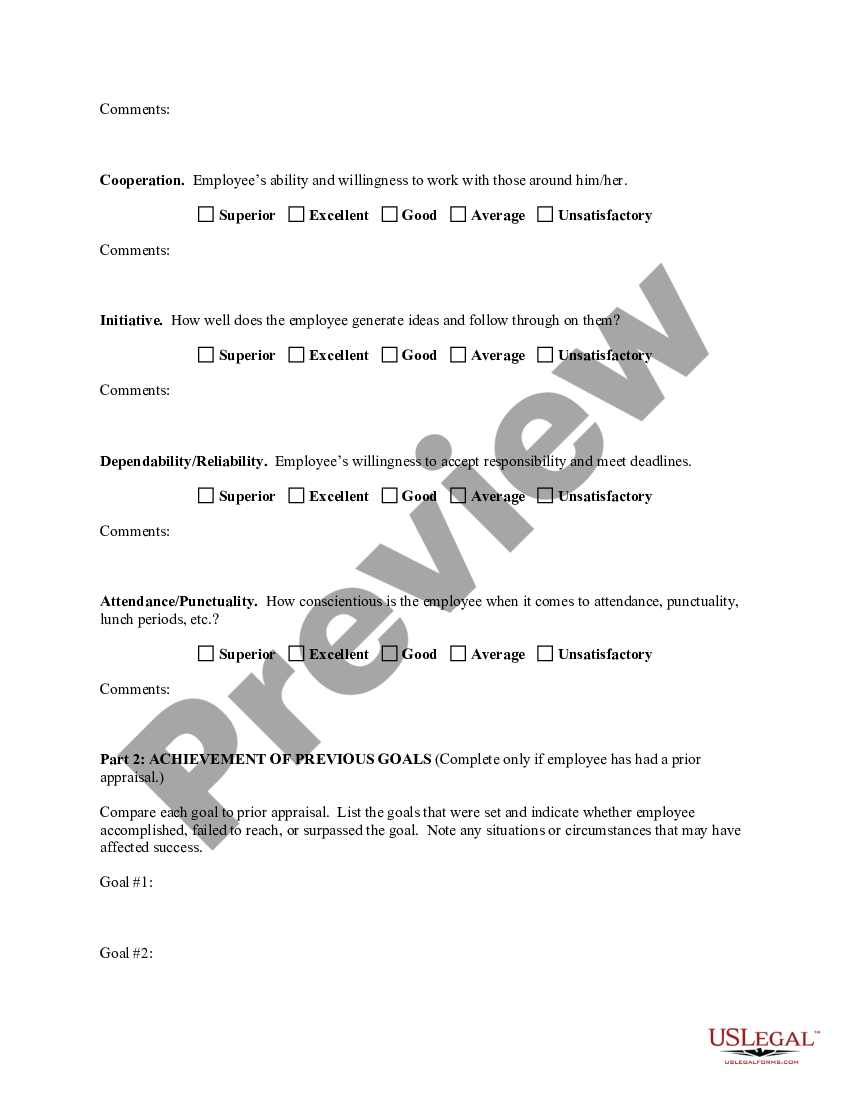 Employee Evaluation Form For Lawyer Lawyer Performance Review Examples Us Legal Forms 7533