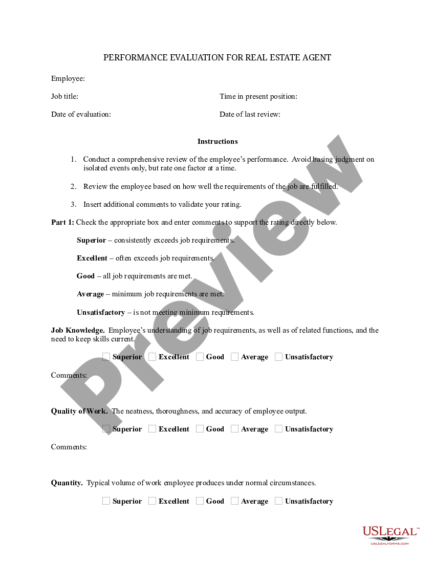 New Mexico Employee Evaluation Form for Real Estate Agent Real Estate