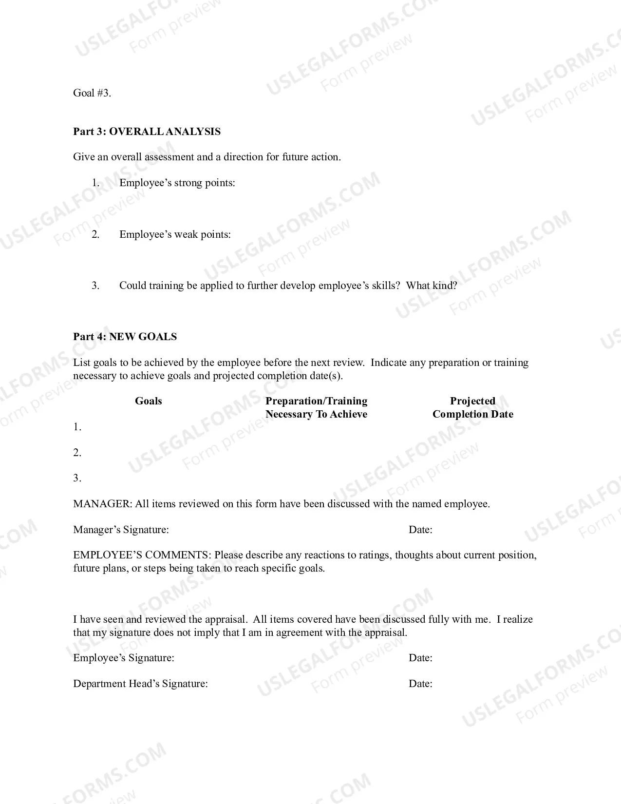 Preview Employee Evaluation Form for Teacher