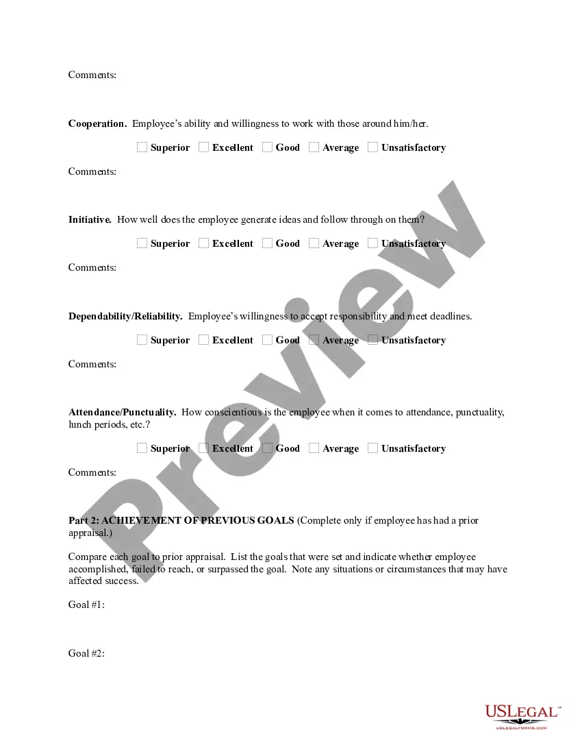 Preview Employee Evaluation Form for Therapist